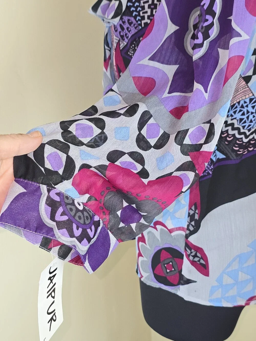 Jaipur Blue and Purple Boho Ruffled Chiffon Blouse NEW L
